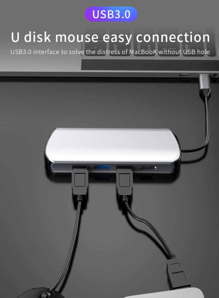 Basix T1908 8 In 1 Multi-function Type-C / USB-C HUB Expansion Dock(Grey)