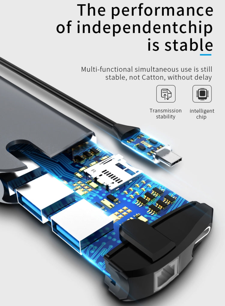 Basix T1908 8 In 1 Multi-function Type-C / USB-C HUB Expansion Dock(Grey)