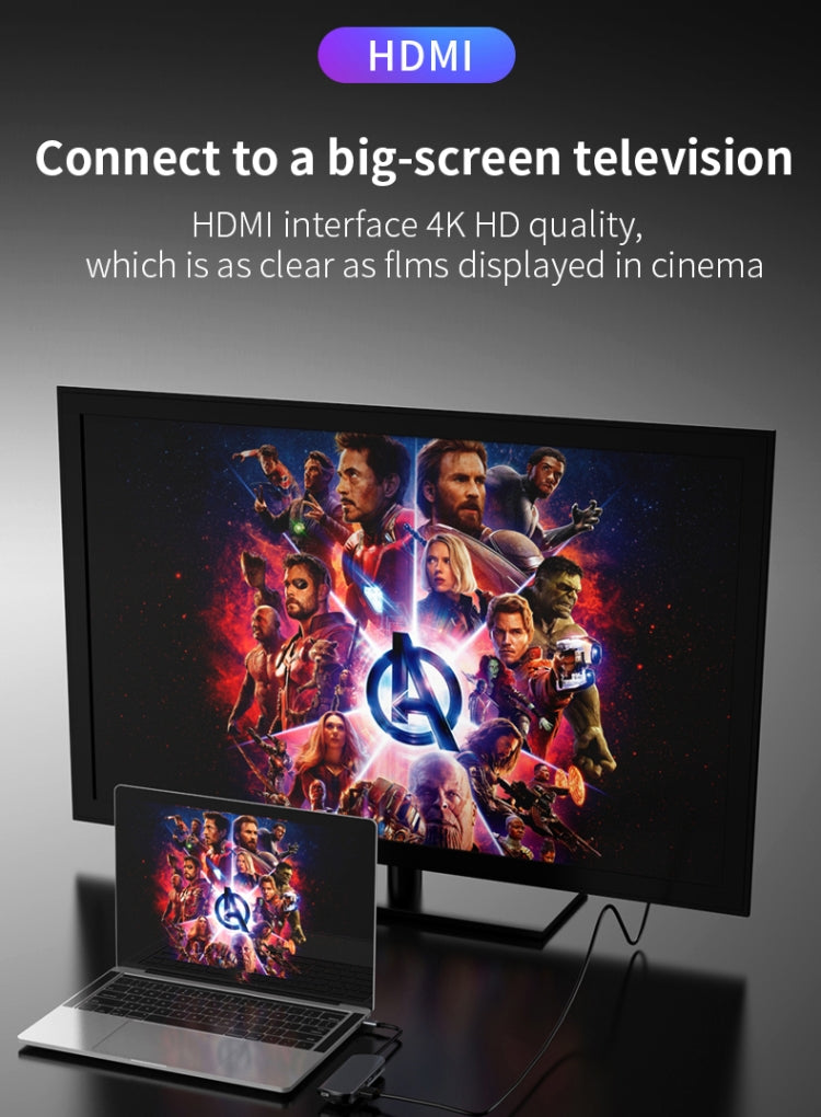 Basix T1908 8 In 1 Multi-function Type-C / USB-C HUB Expansion Dock(Grey)