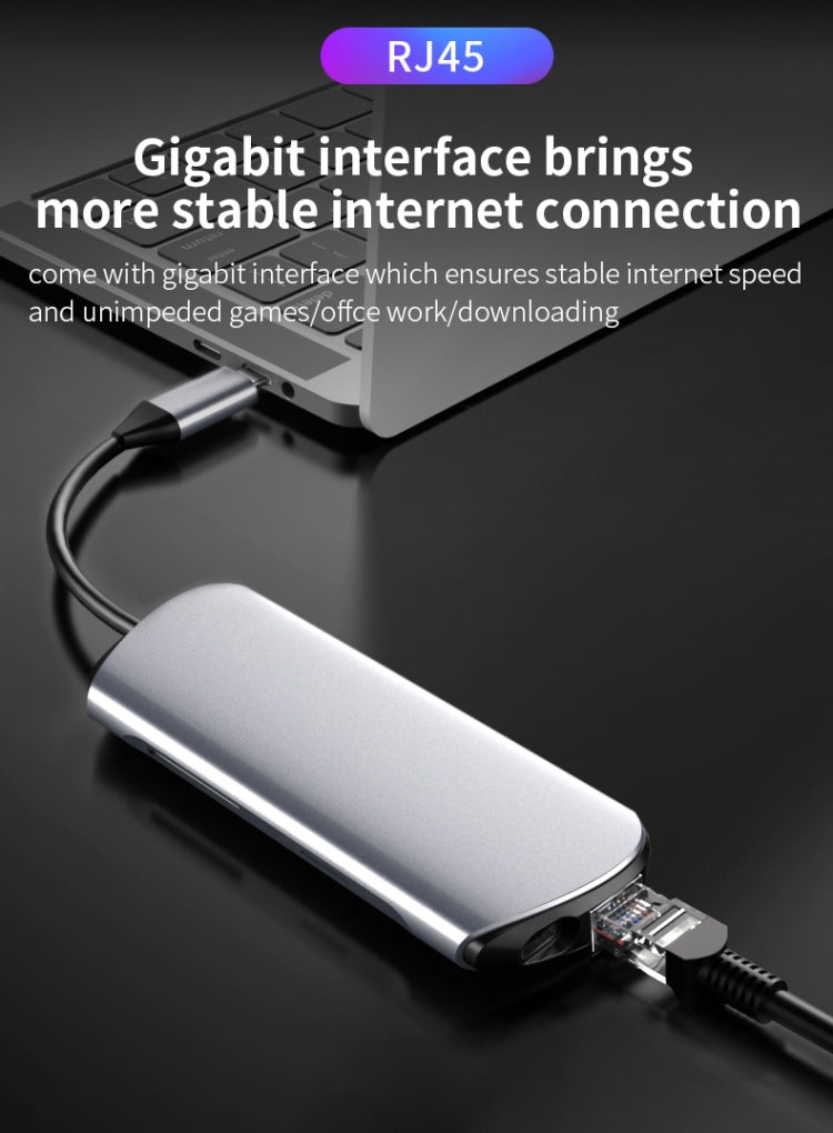 Basix T1908 8 In 1 Multi-function Type-C / USB-C HUB Expansion Dock(Grey)