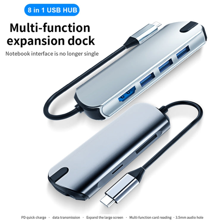 Basix T1908C 8 In 1 Multi-function Type-C / USB-C HUB Expansion Dock(Silver)