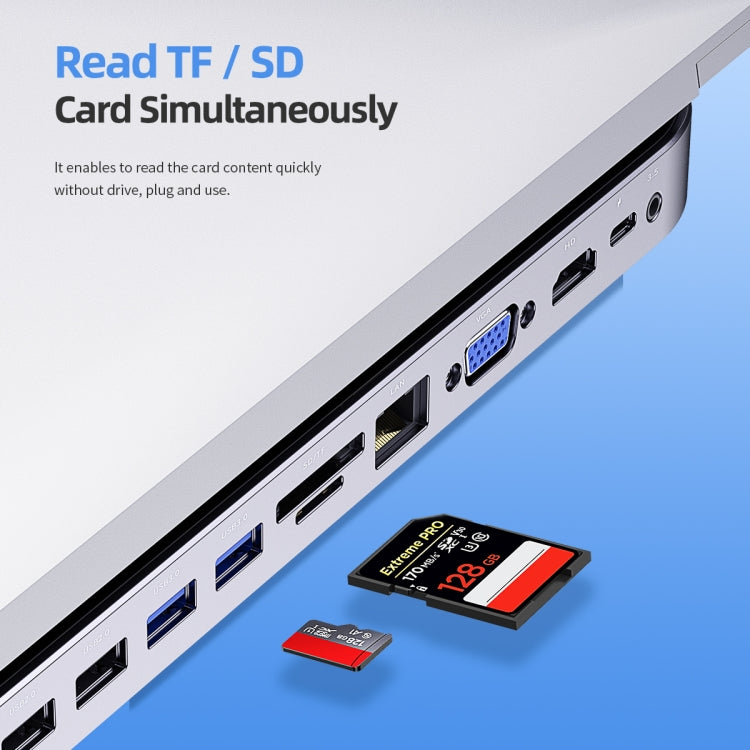 ROCK RCB0724 12 in 1 3 USB-C / Type-C + 2 USB 2.0 + 2 USB 3.0 + RJ45 Gigabit Ethernet Port + VGA + HDMI Multi-Function HUB Laptop Stand Base with SD / TF Card Slot & 3.5mm Jack