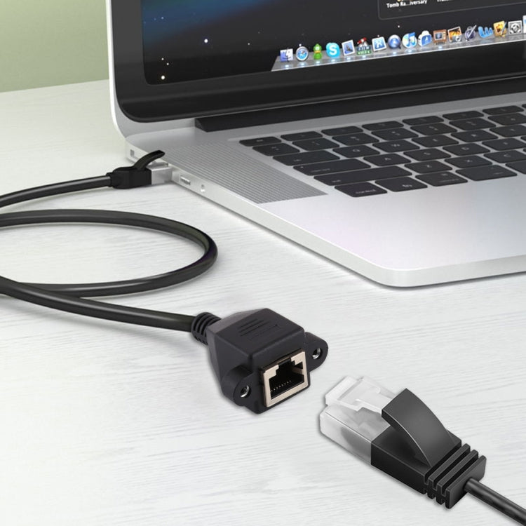 RJ45 Female to Male CATE5 Network Panel Mount Screw Lock Extension Cable , Length: 0.3m(Black)