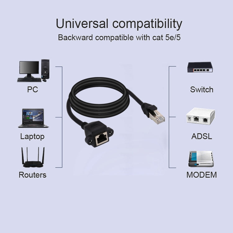 RJ45 Female to Male CAT6E Network Panel Mount Screw Lock Extension Cable, Length: 3m