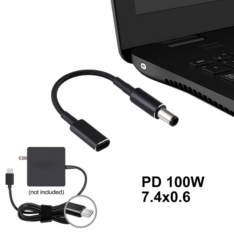 PD 100W 18.5-20V 7.4 x 0.6mm to USB-C / Type-C Adapter Nylon Braid Cable for HP
