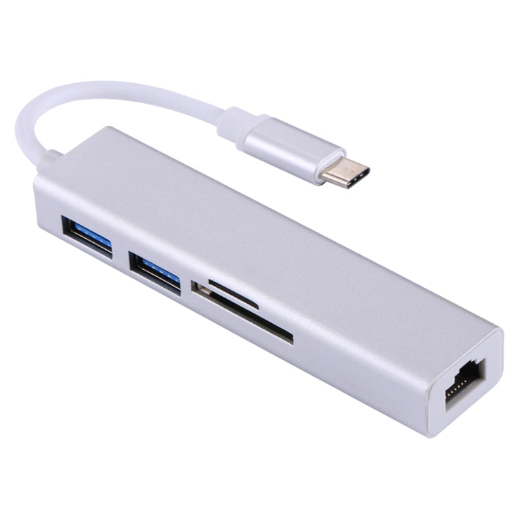 USB-C / Type-C to Gigabit Ethernet RJ45 & 2 x USB 3.0 & SD & Micro SD Card Reader Adapter Converter HUB, For Macbook / New Macbook Pro / Huawei Matebook