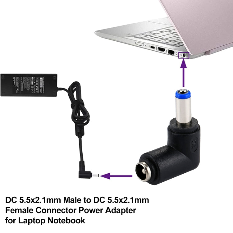 DC 5521 Male to DC 5521 Female Connector Power Adapter for Laptop Notebook, 90 Degree Right Angle Elbow
