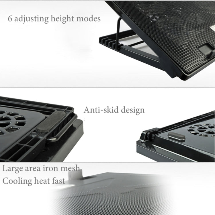 NUOXI S500 5 Fans Ultra Silent CPU Notebook Computer Cooling Base USB Cooler Pad with 2 x USB Ports & 2 Switchs