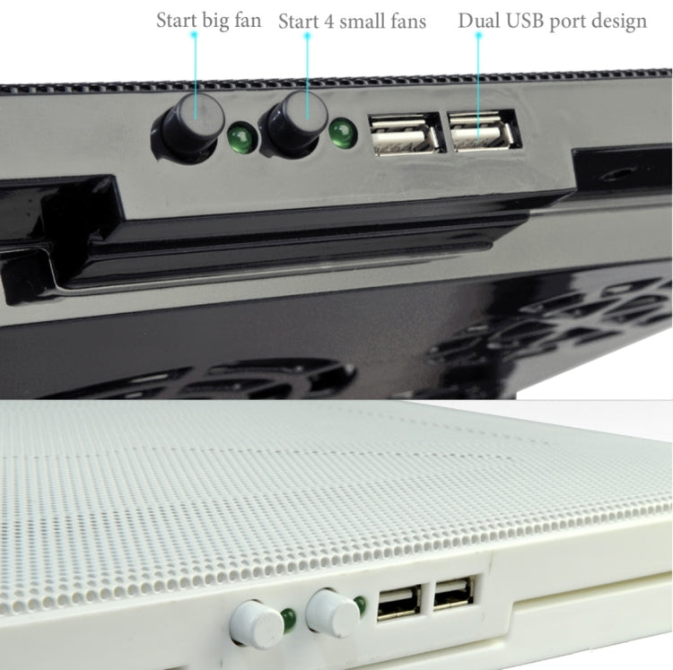 NUOXI S500 5 Fans Ultra Silent CPU Notebook Computer Cooling Base USB Cooler Pad with 2 x USB Ports & 2 Switchs