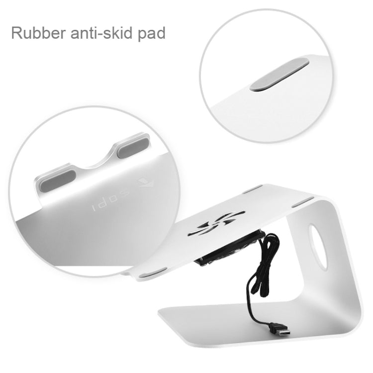 SOPI ZJ-001 Classic Style Aluminum Cooling Stand with Cool Fan for Laptop, Suitable for Mac Air, Mac Pro, iPad, and Other Laptops (Silver)
