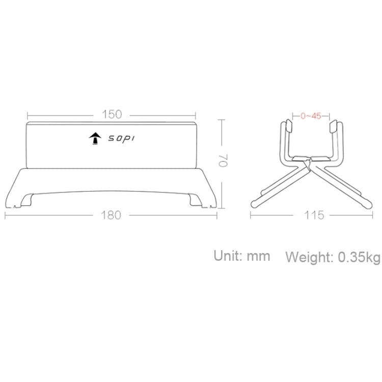 SOPI SN-002 Aluminum Desktop Vertical Stand for Laptop, Suitable for Mac Air, Mac Pro and Other 11-15 inch Laptops of Width Between 0~45mm