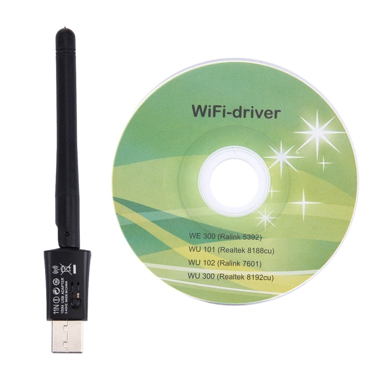 WU103 USB 2.0 150Mbps 2.4GHz WiFi Wireless Adapter + Antenna, IEEE 802.11b / 802.11g / 802.11n, 64/128Bit WEP, WAP, WAP2
