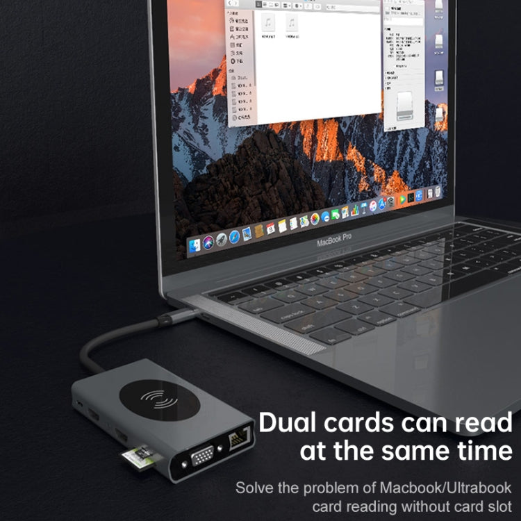 Basix T14 14 in 1 USB-C / Type-c to HDMIx2 + VGA + USB 3.0x5 + SD + TF + RJ45 + PD + 3.5 Audio + 10W Converter