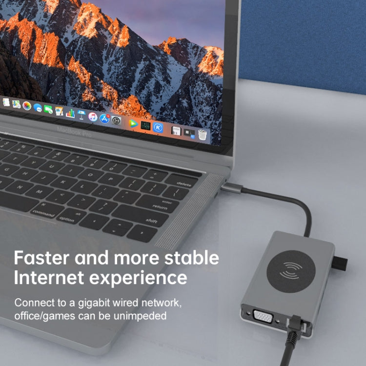 Basix T14 14 in 1 USB-C / Type-c to HDMIx2 + VGA + USB 3.0x5 + SD + TF + RJ45 + PD + 3.5 Audio + 10W Converter