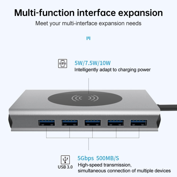 Basix T14 14 in 1 USB-C / Type-c to HDMIx2 + VGA + USB 3.0x5 + SD + TF + RJ45 + PD + 3.5 Audio + 10W Converter