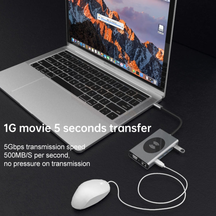 Basix T14 14 in 1 USB-C / Type-c to HDMIx2 + VGA + USB 3.0x5 + SD + TF + RJ45 + PD + 3.5 Audio + 10W Converter