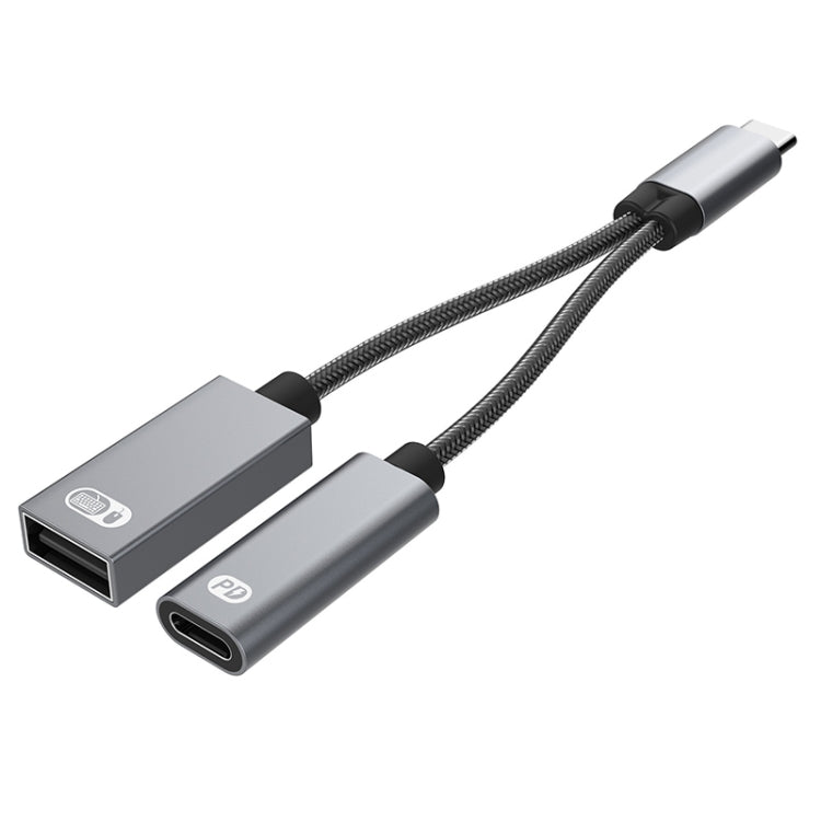 TA2Q USB-C / Type-C Male to PD 60W USB-C / Type-C Charging + USB 2.0 Female OTG Adapter