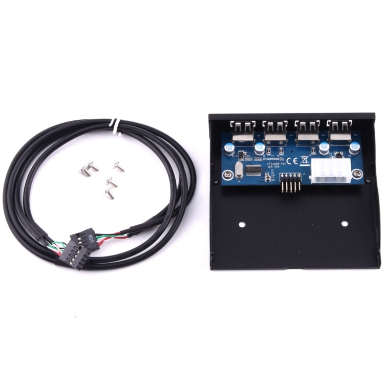 3.5 inch Floppy Expansion Bay Front Panel 4 Ports USB 2.0 HUB Adapter Connector(Black)