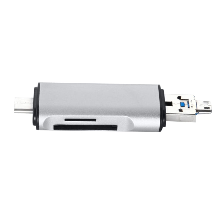 USB-C / Type-C 3.1 to USB 3.0 + Micro USB + SD(HC) + Micro SD Card Reader Adapter, For Galaxy S8 & S8 + / LG G6 / Huawei P10 & P10 Plus / Xiaomi Mi6 & Max 2 and other Smartphones(Silver)