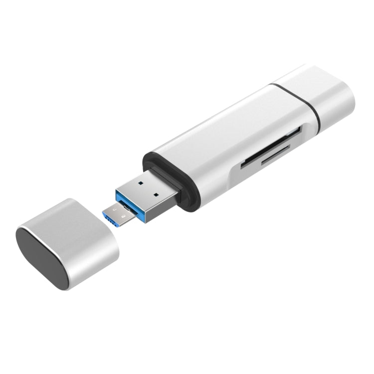USB-C / Type-C 3.1 to USB 3.0 + Micro USB + SD(HC) + Micro SD Card Reader Adapter, For Galaxy S8 & S8 + / LG G6 / Huawei P10 & P10 Plus / Xiaomi Mi6 & Max 2 and other Smartphones(Silver)