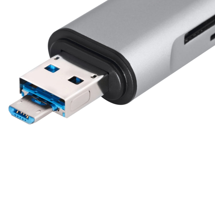 USB-C / Type-C 3.1 to USB 3.0 + Micro USB + SD(HC) + Micro SD Card Reader Adapter, For Galaxy S8 & S8 + / LG G6 / Huawei P10 & P10 Plus / Xiaomi Mi6 & Max 2 and other Smartphones(Silver)