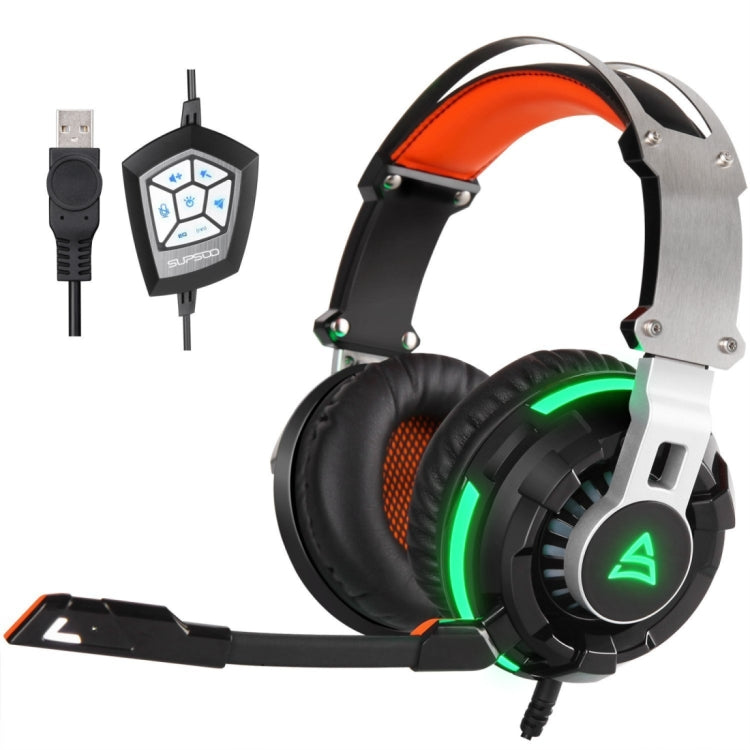 SUPSOO G800 USB Surround Stereo Gaming Headset Wired Music Headphone with Wire Control & Rotating Mic & LED Light for PC, Laptop