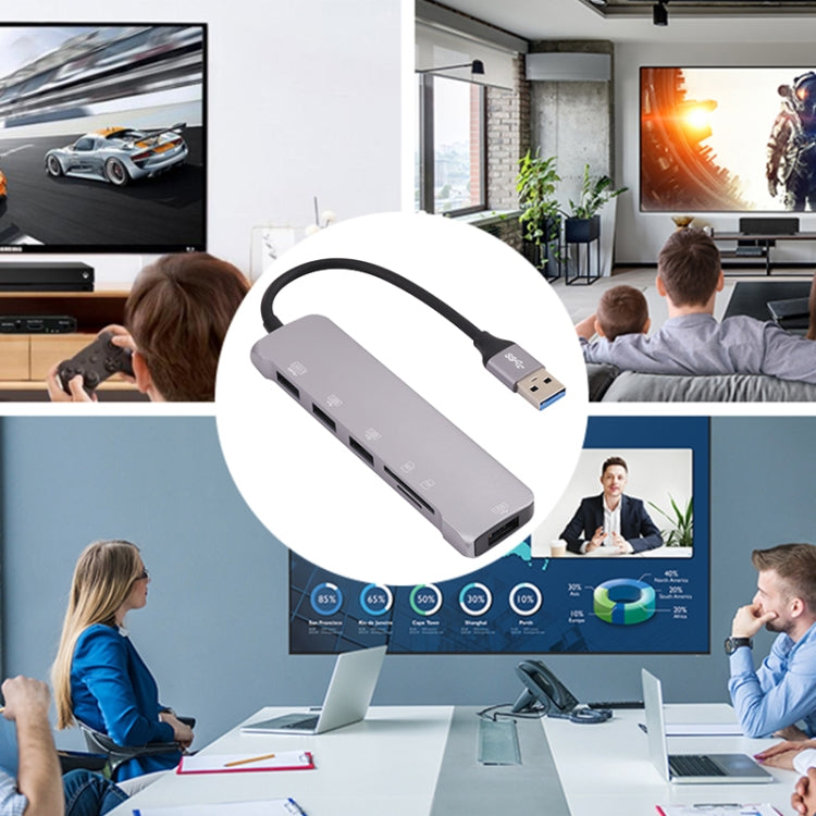 NK-3043HD 6 in 1 USB Male to TF / SD Card Slot + USB 3.0 + 3 USB 2.0 Female Adapter