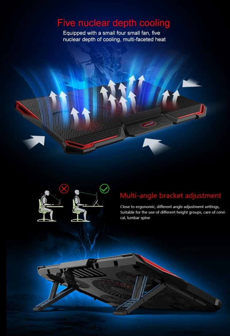 Ice Troll 4 COOLCOLD Five Fans Cooling Pad Air-cooled Radiator Cooling Pads for Gaming Laptop Notebook(Black)