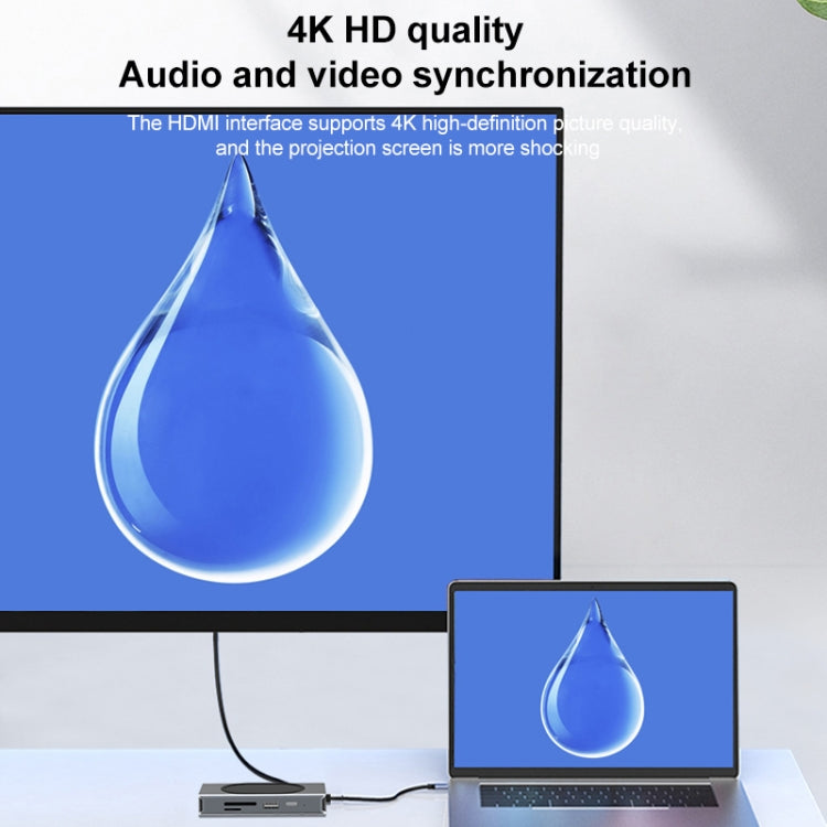 9 in 1 RJ45 + VGA + SD/TF + USB3.0 + PD + HDMI + USB2.0 + Audio to USB-C / Type-C HUB Adapter with Wireless Charger