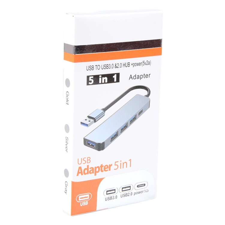BYL-2301U 5 in 1 USB to USB3.0+USB2.0x3+USB-C / Type-C HUB Adapter, Cable Length: 10cm