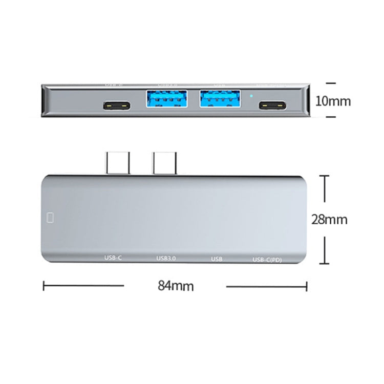 YG-2102 5 in 1 Dual USB-C / Type-C to USB Docking Station HUB Adapter (Silver)