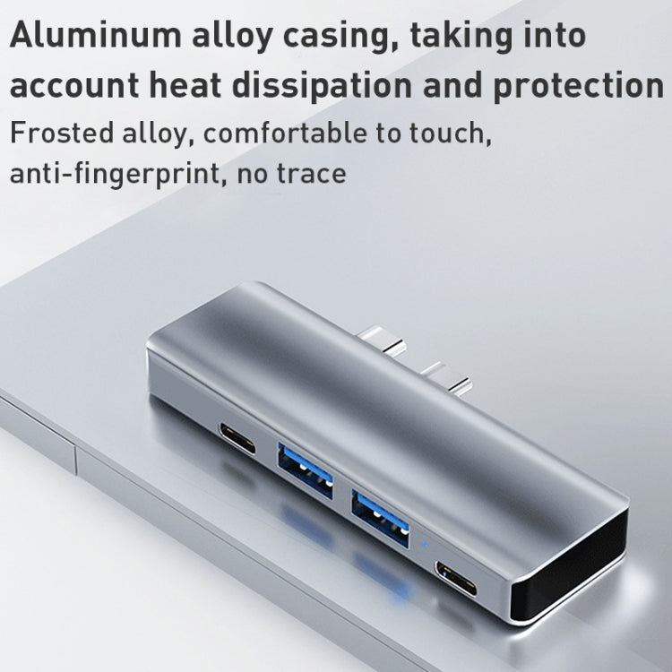 YG-2102 5 in 1 Dual USB-C / Type-C to USB Docking Station HUB Adapter (Silver)