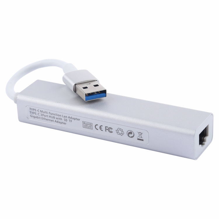 10 / 100 / 1000M Gigabit Ethernet Network RJ45 & SD & TF Card Reader to USB 3.0 HUB Mini Aluminum Adapter Converter, Total Length: about 20cm