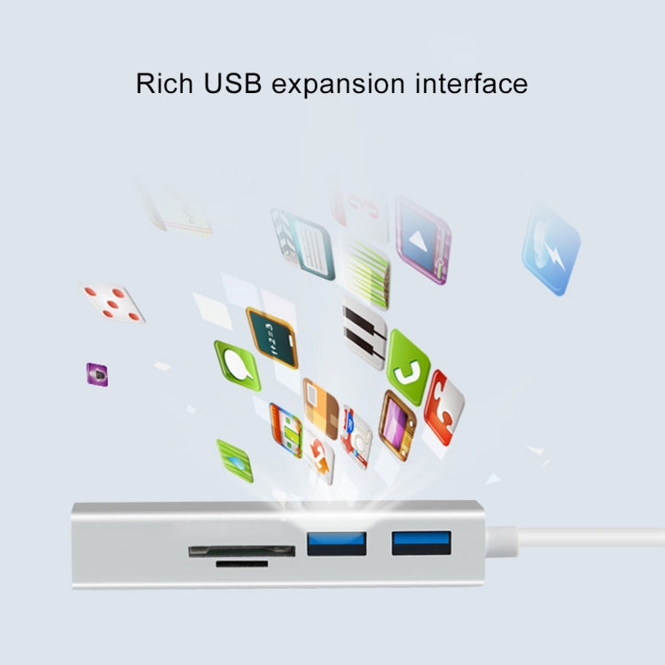 10 / 100 / 1000M Gigabit Ethernet Network RJ45 & SD & TF Card Reader to USB 3.0 HUB Mini Aluminum Adapter Converter, Total Length: about 20cm