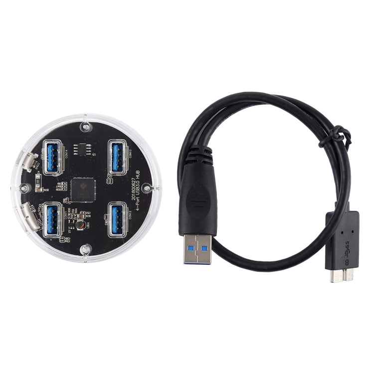 5Gbps Super Speed 4 x USB 3.0 Ports Round Shape Transparent Desktop HUB with Rubber Anti-skid Pad