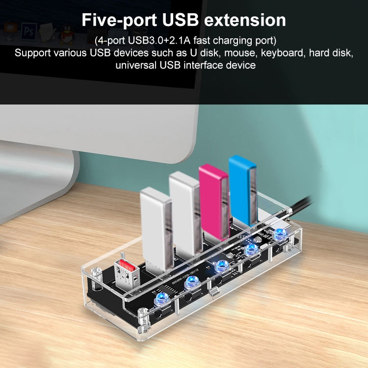 1718C Full Perspective 4 x USB 3.0 + 2.1A Fast Charge Port HUB