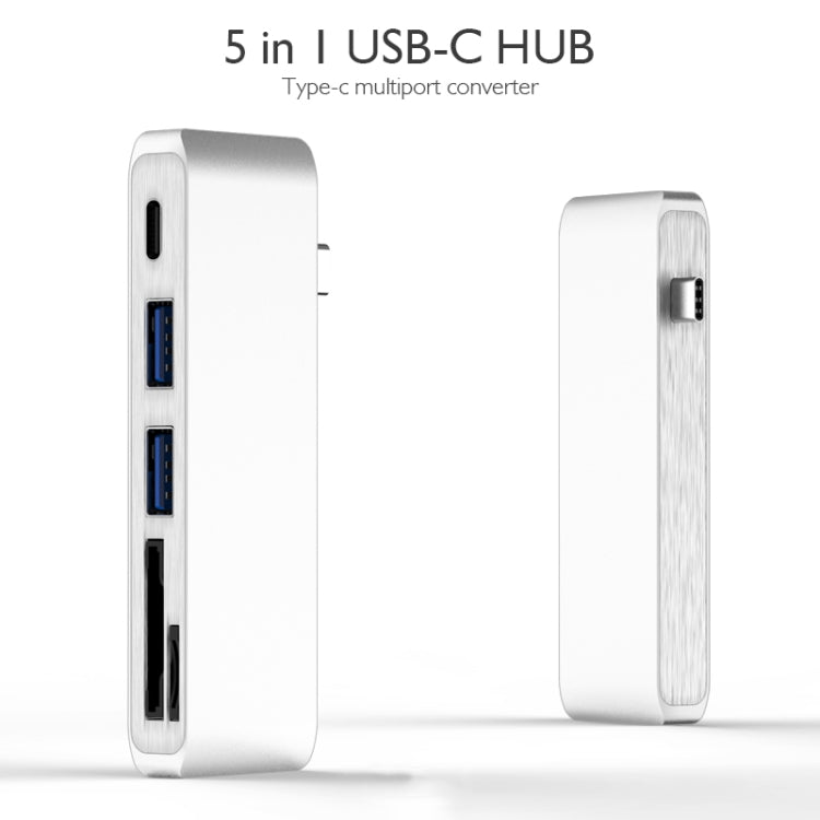 basix T5 5 in 1 USB-C / Type-C to 2 USB 3.0 + USB-C / Type-C Interfaces HUB Adapter with Micro SD / SD Card Slots (Silver)