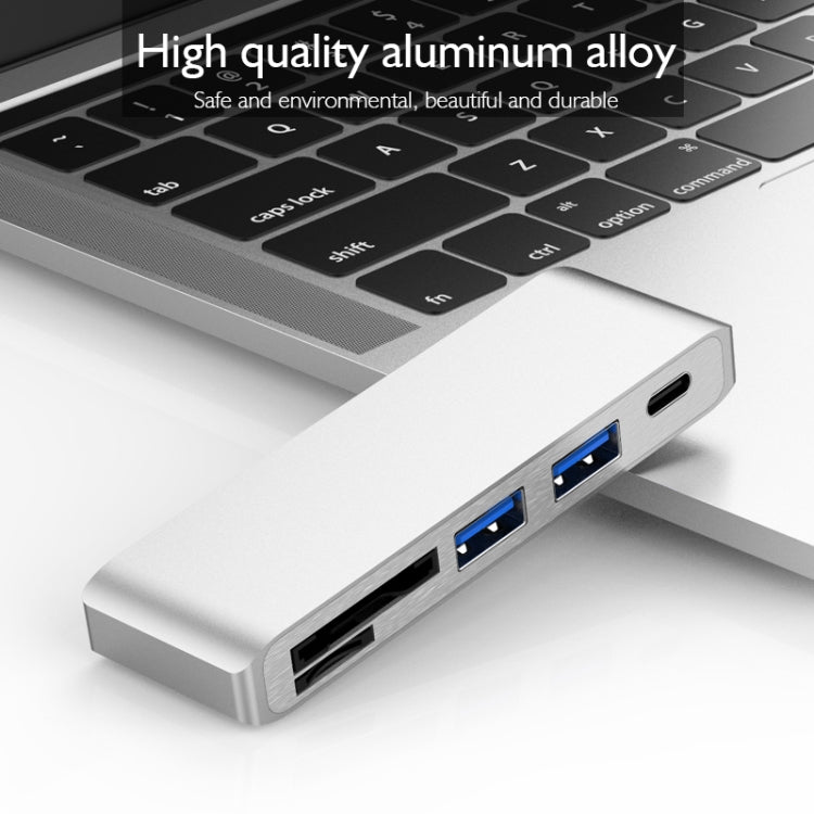 basix T5 5 in 1 USB-C / Type-C to 2 USB 3.0 + USB-C / Type-C Interfaces HUB Adapter with Micro SD / SD Card Slots (Silver)