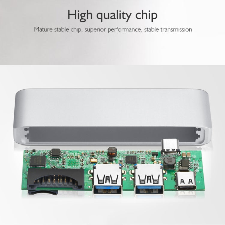 basix T5 5 in 1 USB-C / Type-C to 2 USB 3.0 + USB-C / Type-C Interfaces HUB Adapter with Micro SD / SD Card Slots (Silver)