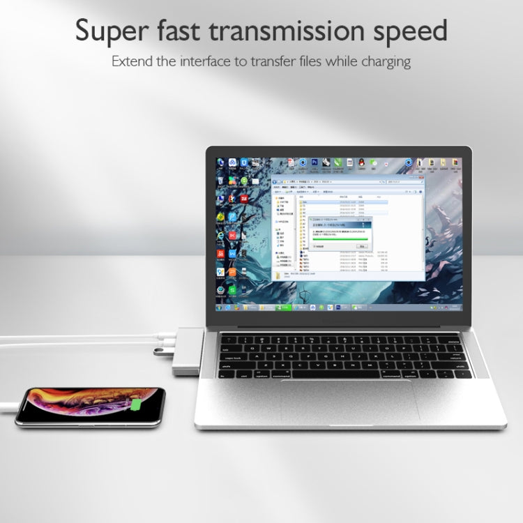 basix T5 5 in 1 USB-C / Type-C to 2 USB 3.0 + USB-C / Type-C Interfaces HUB Adapter with Micro SD / SD Card Slots (Silver)