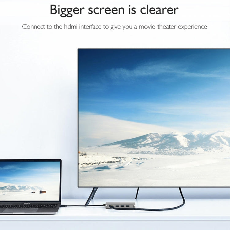 basix T7 8 in 1 USB-C / Type-C to 3 USB 3.0 + USB-C / Type-C + HDMI + RJ45 Network Interfaces HUB Adapter with Micro SD / SD Card Slots(Grey)