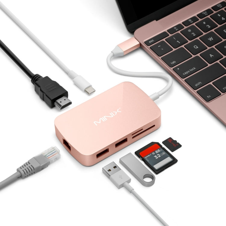 MINIX NEO C-X 7 in 1 USB-C / Type-C to 2 x USB 3.0 + HDMI + Gigabit Ethernet Port + SD(HC) + Micro SD Card Reader Adapter with USB Type-C Power Charging, Support 100MB