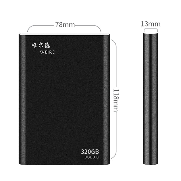 WEIRD 320GB 2.5 inch USB 3.0 High-speed Transmission Metal Shell Ultra-thin Light Mobile Hard Disk Drive(Black)