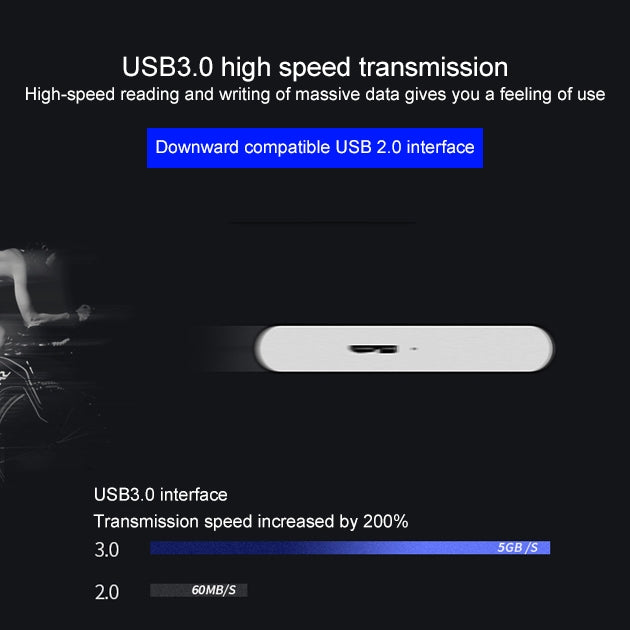 WEIRD 500GB 2.5 inch USB 3.0 High-speed Transmission Metal Shell Ultra-thin Light Mobile Hard Disk Drive(Black)