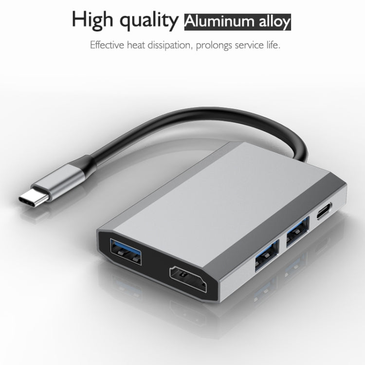 basix TW5A 5 in 1 USB-C / Type-C to 3 USB 3.0 + USB-C / Type-C + HDMI Interfaces HUB Adapter (Grey)