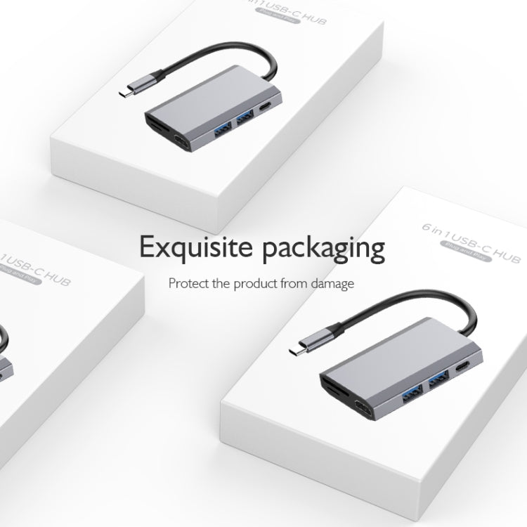 basix TW6A 6 in 1 USB-C / Type-C to 2 USB 3.0 + USB-C / Type-C + HDMI Interfaces HUB Adapter with Micro SD / SD Card Slots (Grey)
