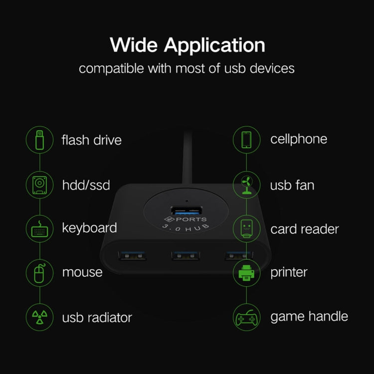 Portable 5Gbps Super Speed 4 Ports USB 3.0 HUB Cable Adapter, Cable Length: 50cm