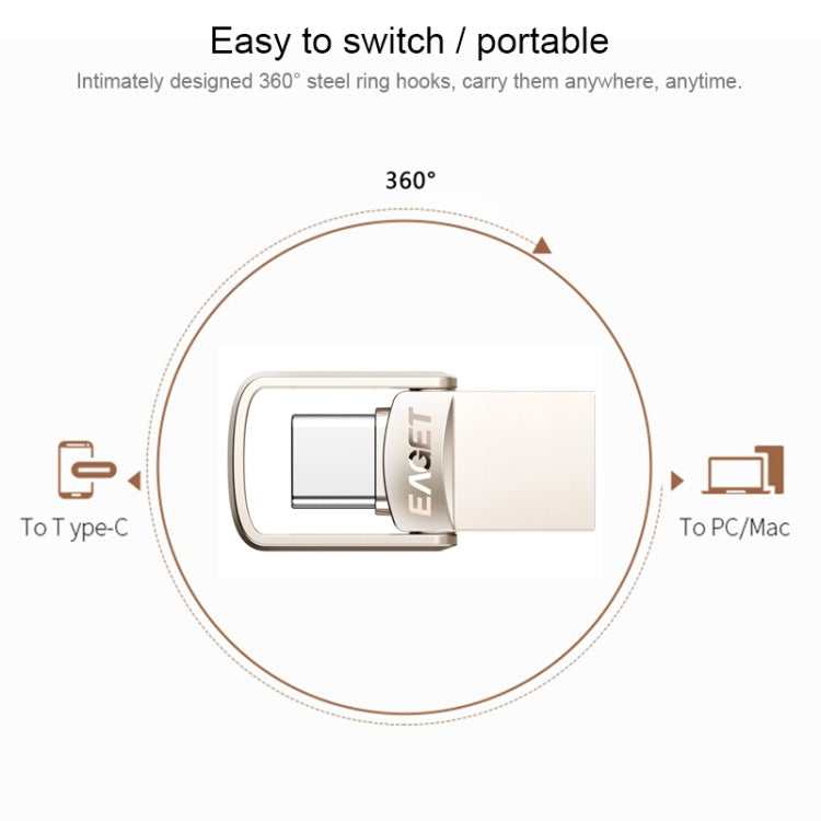 EAGET CU20 16GB Waterproof 2 in 1 USB-C / Type-C + USB 3.1 Flash Disk for Type-C Smartphones & PC Computer, with OTG Function