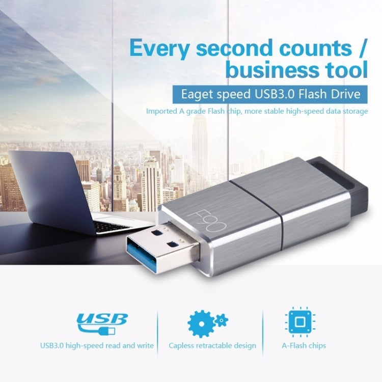 EAGET F90 16GB High-speed USB 3.0 Push-pull Zinc Alloy U Disk (Silver Grey)