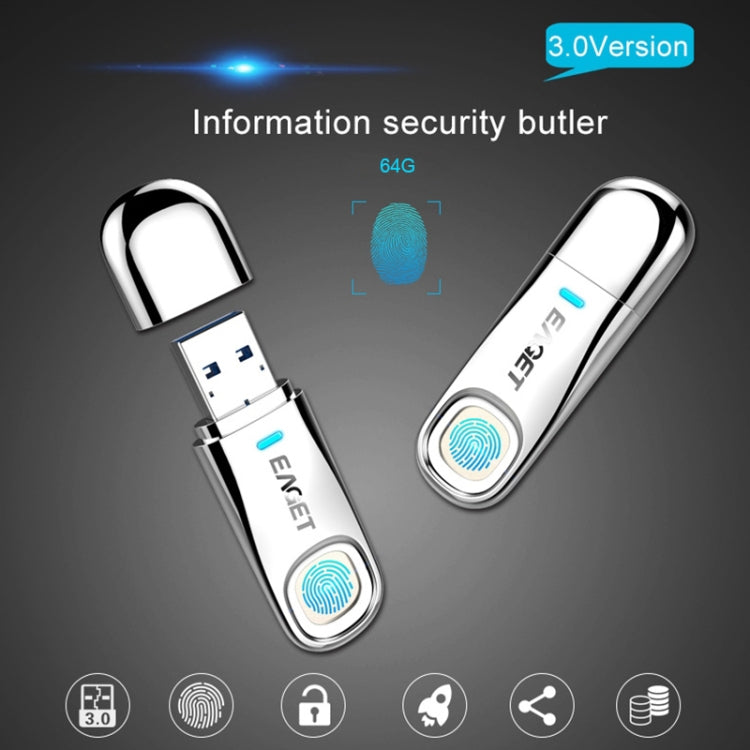 EAGET FU60 64GB USB 3.0 Fingerprint Encryption Password U Disk (Silver)